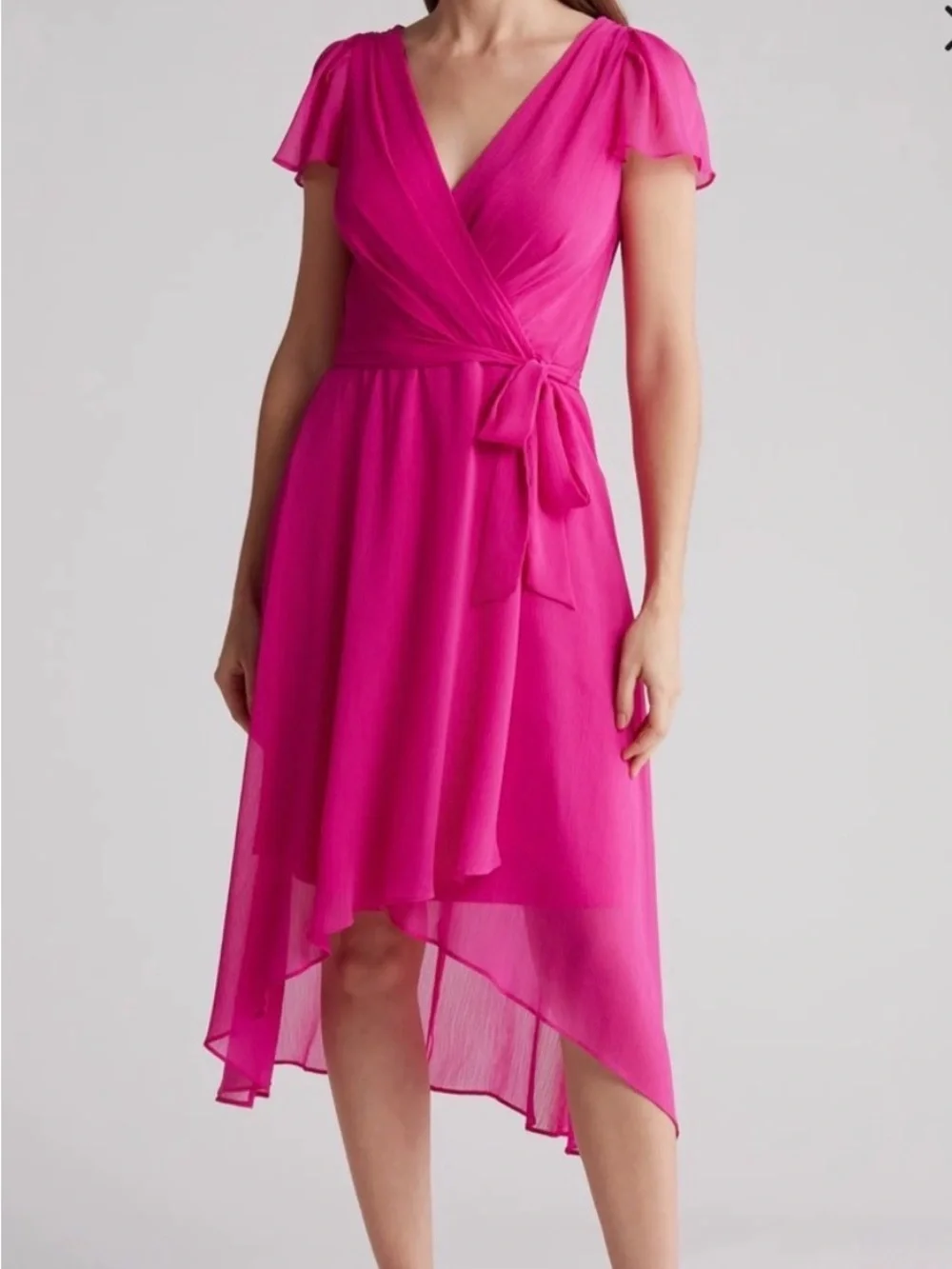 DKNY Magenta High-Low Wrap Dress